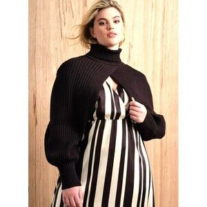 New Eloquii Womens Size 22/24 Turtleneck Sweater Sleeve Scarf Black Plus Size R